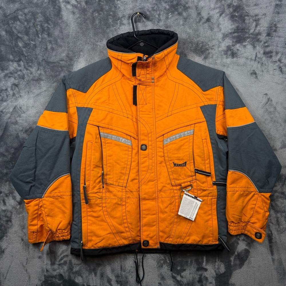 Marker Ski Jacket Mens Medium Orange Gray Insulated Full Zip Snowboard Coat